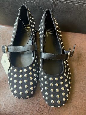 Black Studded Mary Jane Flats